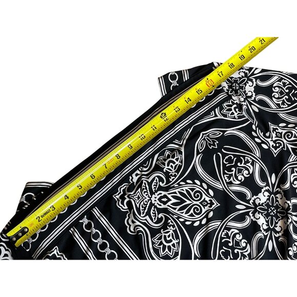 JM collection 3/4 Sleeve Black White Tunic Dress Buttons Ruching Glitzy Size L - Picture 13 of 15